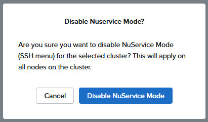 NuService Mode disable confirmation dialog in Prism Central